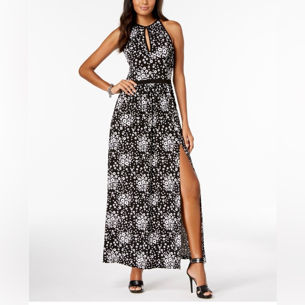 Micheal Kors  Elegant Black and White Floral Maxi Dress